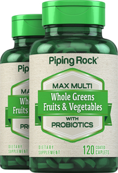 Max Multi Whole Greens/Fruits & Vegetables with Probiotics, 120 Coated Caplets, 2  Bottles