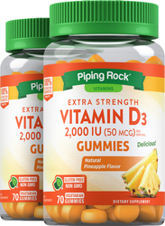 Vitamin D3 (Pineapple), 2000 IU, 70 Vegetarian Gummies, 2  Bottles